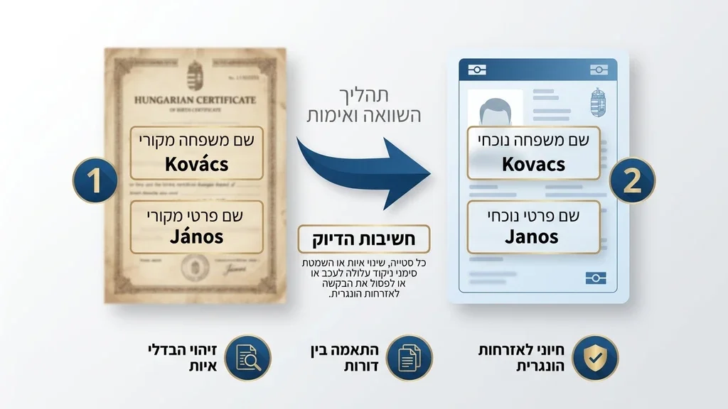 אחרי הפסקה המסבירה על חשיבות התאמת השמות במסמכים הונגריים. התאמת שמות במסמכים הונגריים